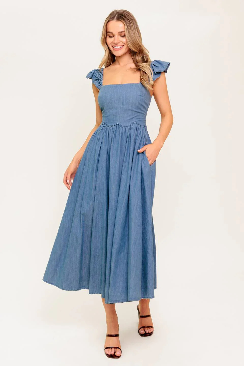 DRIFTWOOD PETAL CHAMBRAY MIDI DRESS | Lady Black Tie