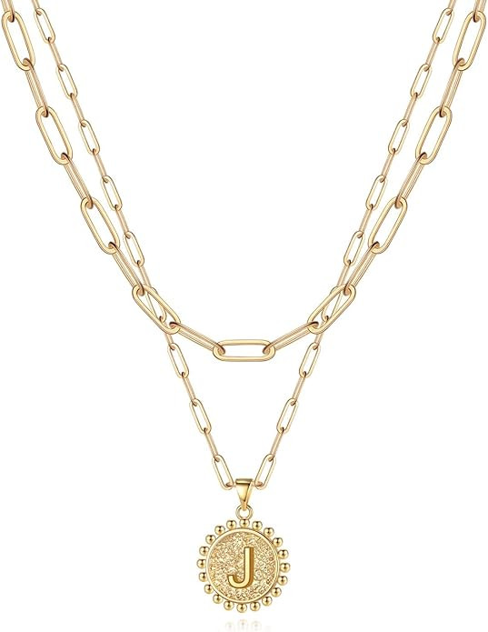 Yoosteel Gold Initial Necklaces for Women Girls, 14K Gold Plated Dainty Layering Paperclip Link C... | Amazon (US)