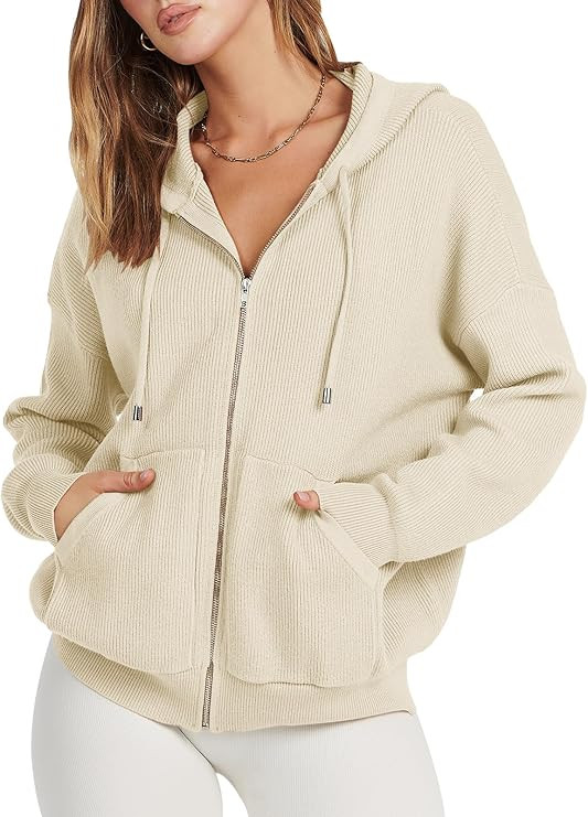 ANRABESS Women's Zip Up Hoodies Sweater 2023 Fall Oversized Casual hooded Jacket Long Sleeve Ribb... | Amazon (US)
