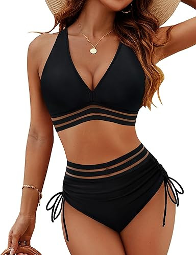Amazon.com: Blooming Jelly Women High Waisted Bikini Sets Tummy Control Swimsuits 2 Piece Drawstr... | Amazon (US)