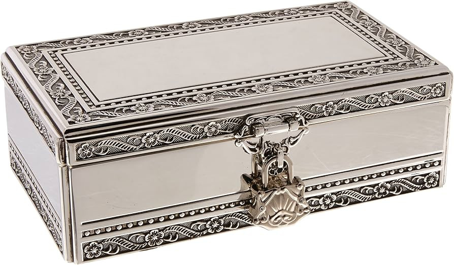Elegance Silver Antique Silver Jewelry Box with Jeweled Lock | Amazon (US)