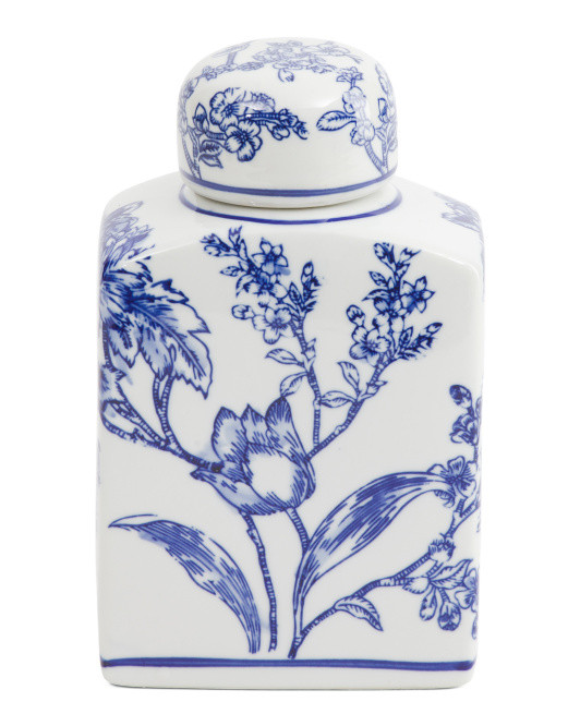 5x3x8.5 Ceramic Tulip Floral Chinoisere Jar With Lid | TJ Maxx