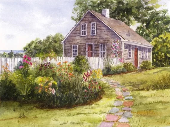 Watercolor Print Cape Cod Watercolor Beach House Art | Etsy | Etsy (US)