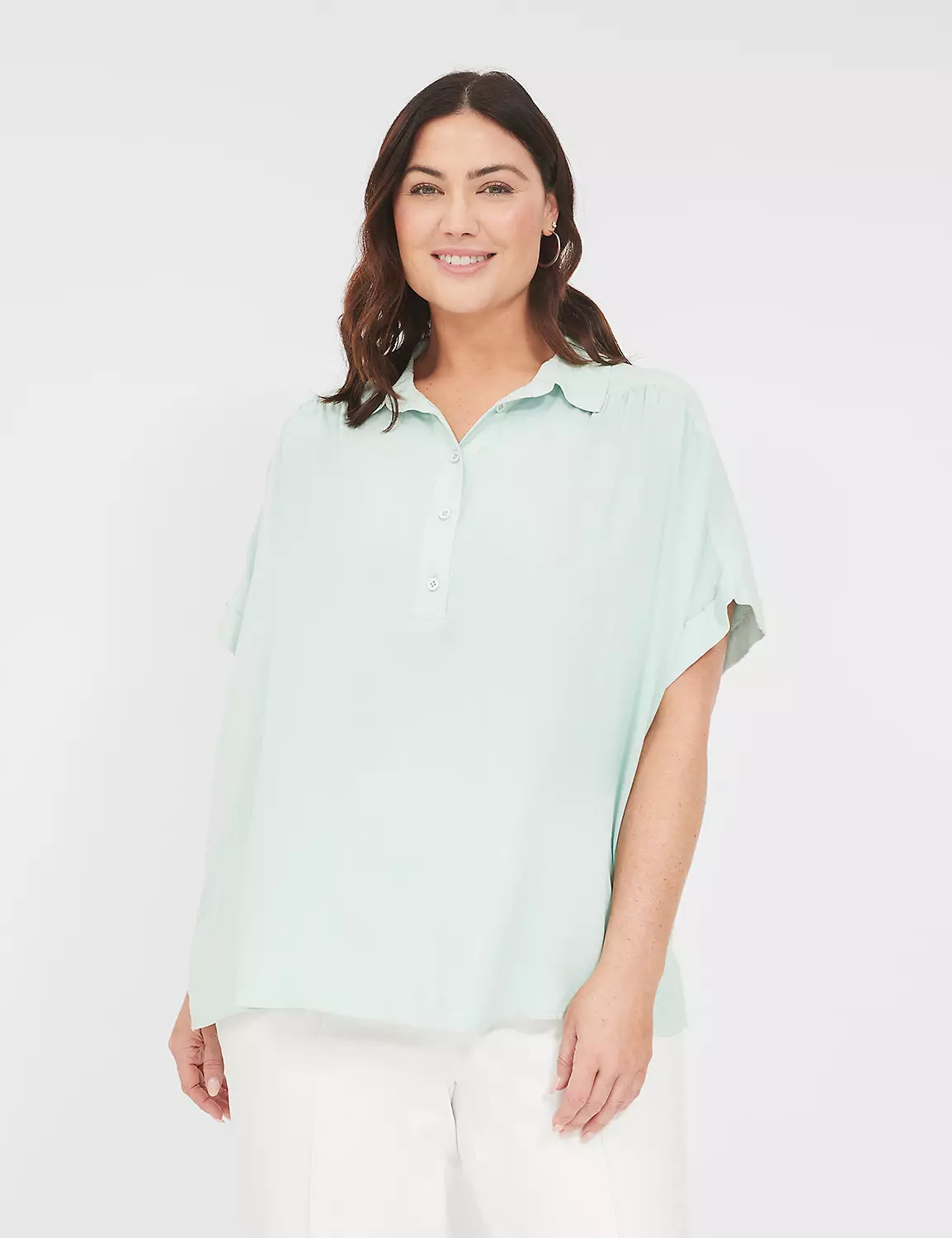 Relaxed Short-Sleeve Button-Front Shirt | LaneBryant | Lane Bryant (US)