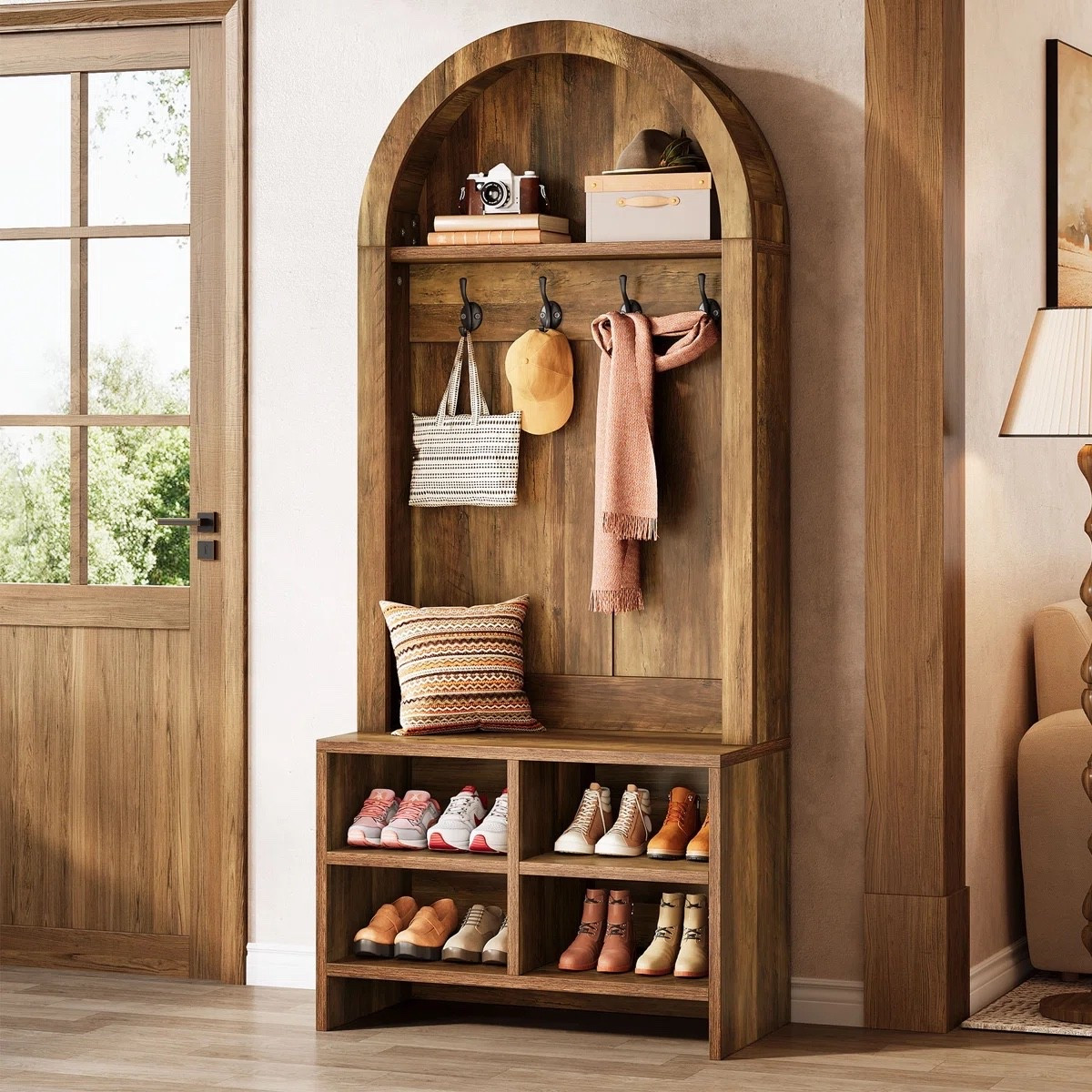 70.87" Hall Tree with Shoe Storage Bench, Arched Coat Rack with 4 Hooks & 4 Shoe Cubbies, for Mudroom, Entryway, Rustic Brown

#LTKstorytime #LTKselfcare #LTKmomlife