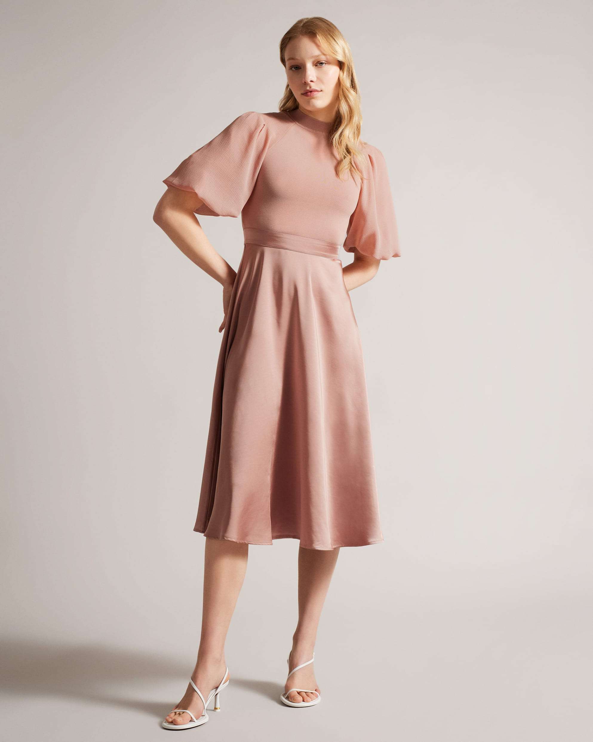 BronteiPuff Sleeve Fitted Bodice Midi Dress | Ted Baker IE