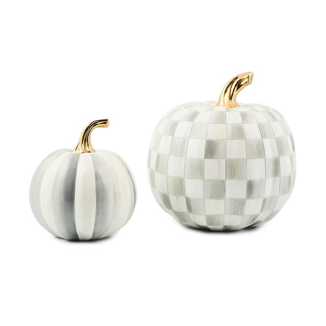 Classic Sterling Stripe Small & Check Medium Pumpkin Set | MacKenzie-Childs