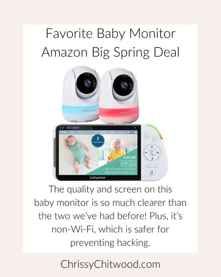 Favorite Baby Monitor is an Amazon Prime Big Spring Deal! The quality and screen on this baby monitor is so much clearer than the two we’ve had before! 

Plus, it’s non-Wi-Fi, which is safer for 
preventing hacking. 

The two baby monitors we had before were an older InfantOptics and after that broke we got a Motorola (much better quality than the InfantOptics).

Amazon find, favorite baby finds, baby essential

#LTKkids #LTKbaby #LTKbump