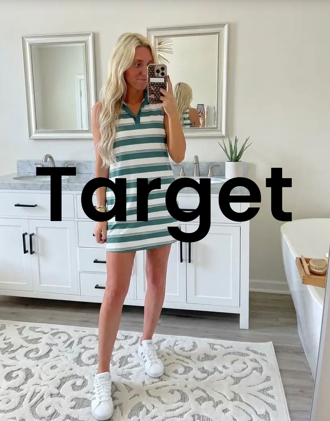 Bright, lifestyle influencer selfie in a minimalist dressing room mirror. A stylish blonde woman with long beachy waves wears a green and white striped sleeveless polo dress paired with white Adidas sneakers and gold bracelets. The look is sporty-chic and effortless. Neutral dressing room background with soft lighting, clean wood floors, and a relaxed summer vibe. The aesthetic is preppy, travel-ready, and Instagram-worthy — Ralph Lauren meets casual golf resort style. The mood is confident, playful, and polished.

⸻

Caption

Sporty, comfy, and ready for wherever the day goes ✨
This is my favorite kind of outfit — easy, travel-ready, and cute enough for anything from running errands to grabbing lunch or hopping on a flight.

Athleisure but make it preppy chic 💚

— Heidi

⸻

Hashtags

#trendyheidi
#trendywithapassport
#sportychic
#athleisurestyle
#preppystyle
#summeroutfits
#everydaystyle
#adidasstyle
#casualchic
#airportoutfit
#weekendstyle
#tenniscore
#golfstyle
#traveloutfit
#effortlessstyle
#womenwithstyle
#styleinspo
#outfitinspo
#ootdfashion
#everydayfashion
#influencerstyle
#lookbookstyle
#amazonfashionfinds
#casualfashion
#fashionreels


#LTKSpringSale #LTKgrwm #LTKdayinmylife