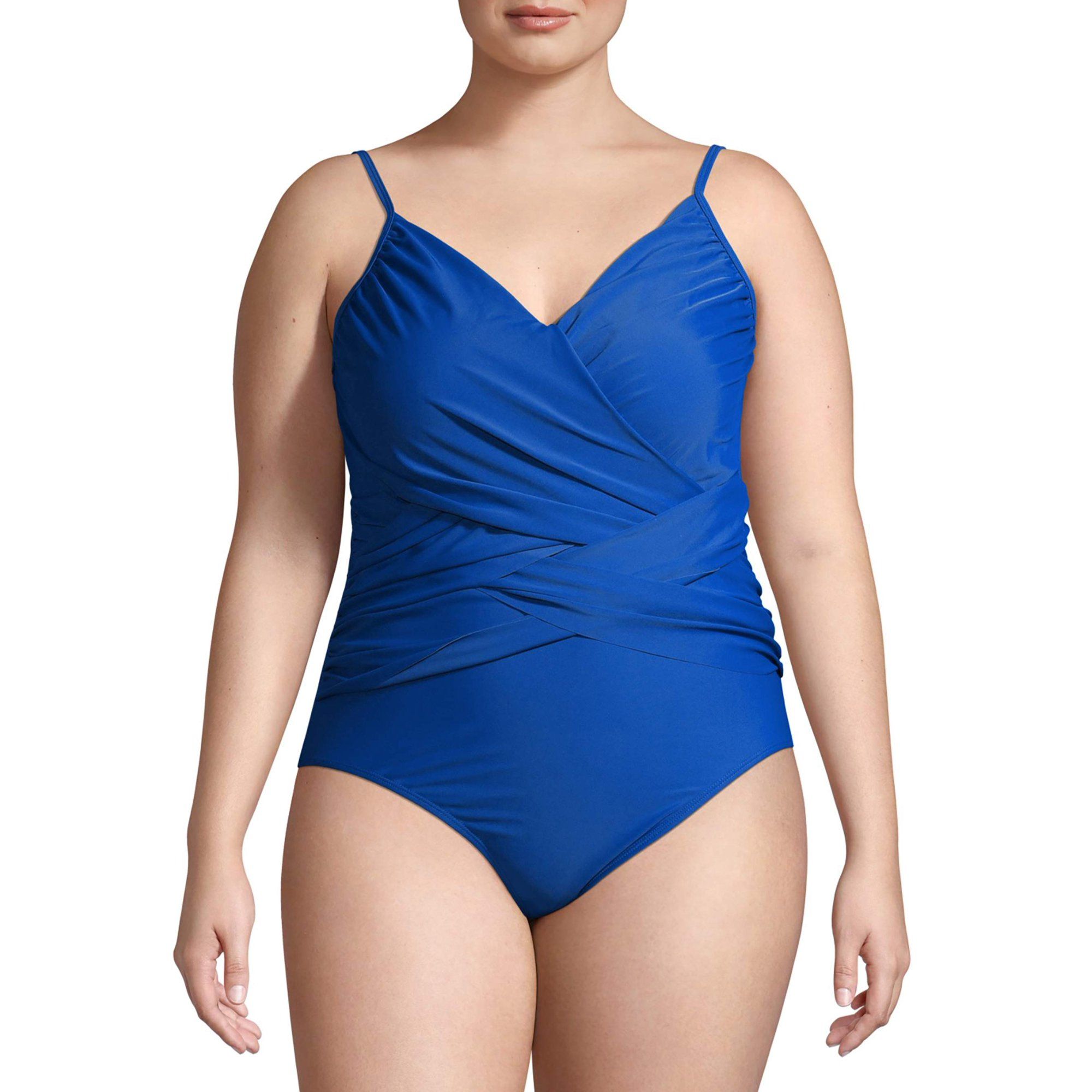 Simply Fit Womens1 Pc Plus Size Swimsuit With Criss Cross Shirring | Walmart (US)