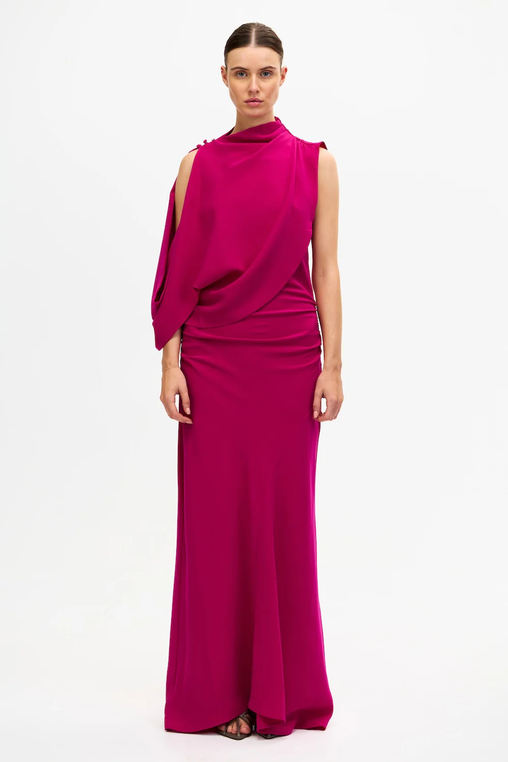 Wilcott Ruched Maxi Dress in Iris Pink | Acler