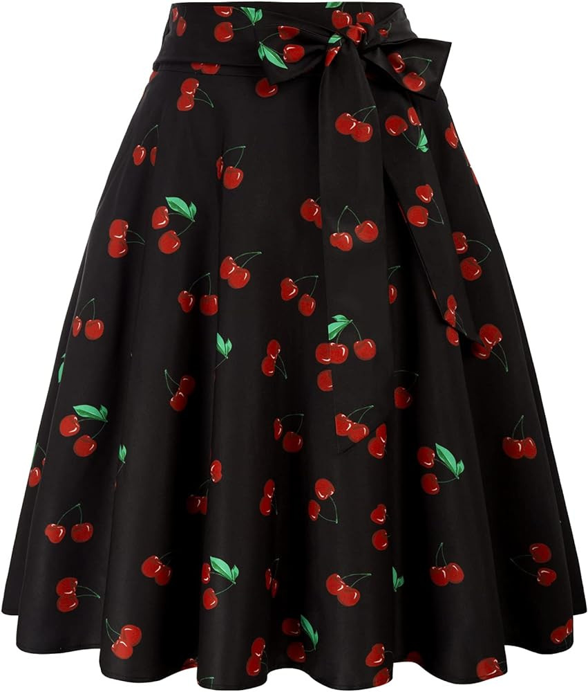 Belle Poque Women's High Waist A-Line Pockets Skirt Skater Flared Midi Skirt Vinage Skirt | Amazon (US)