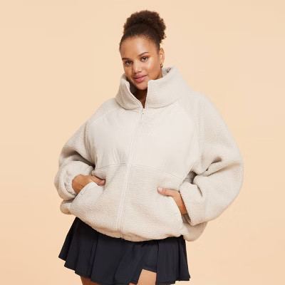 Blogilates Women's Campfire Fleece Full Zip Jacket - Light Taupe 1X | Target
