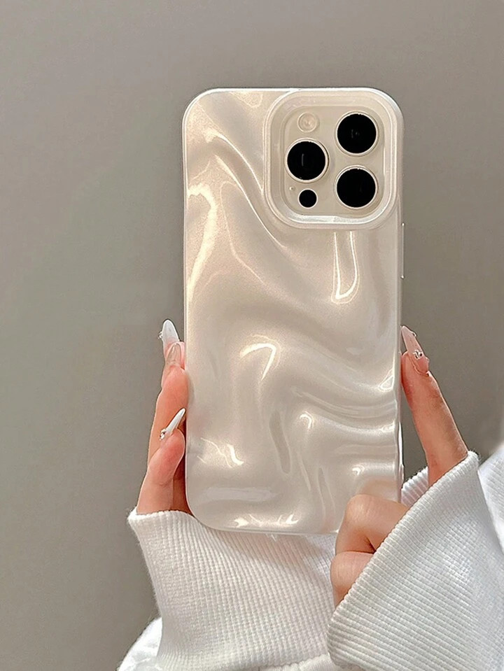 Apple Luxury Minimalist Faux Pearl White Embossed Wave Pattern Phone Case Compatible With Iphone ... | SHEIN