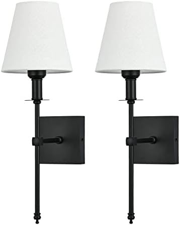 Bsmathom 2 Pack Modern Wall Sconce Set of 2, Bathroom Vanity Light Fixture with White Fabric Shade a | Amazon (US)