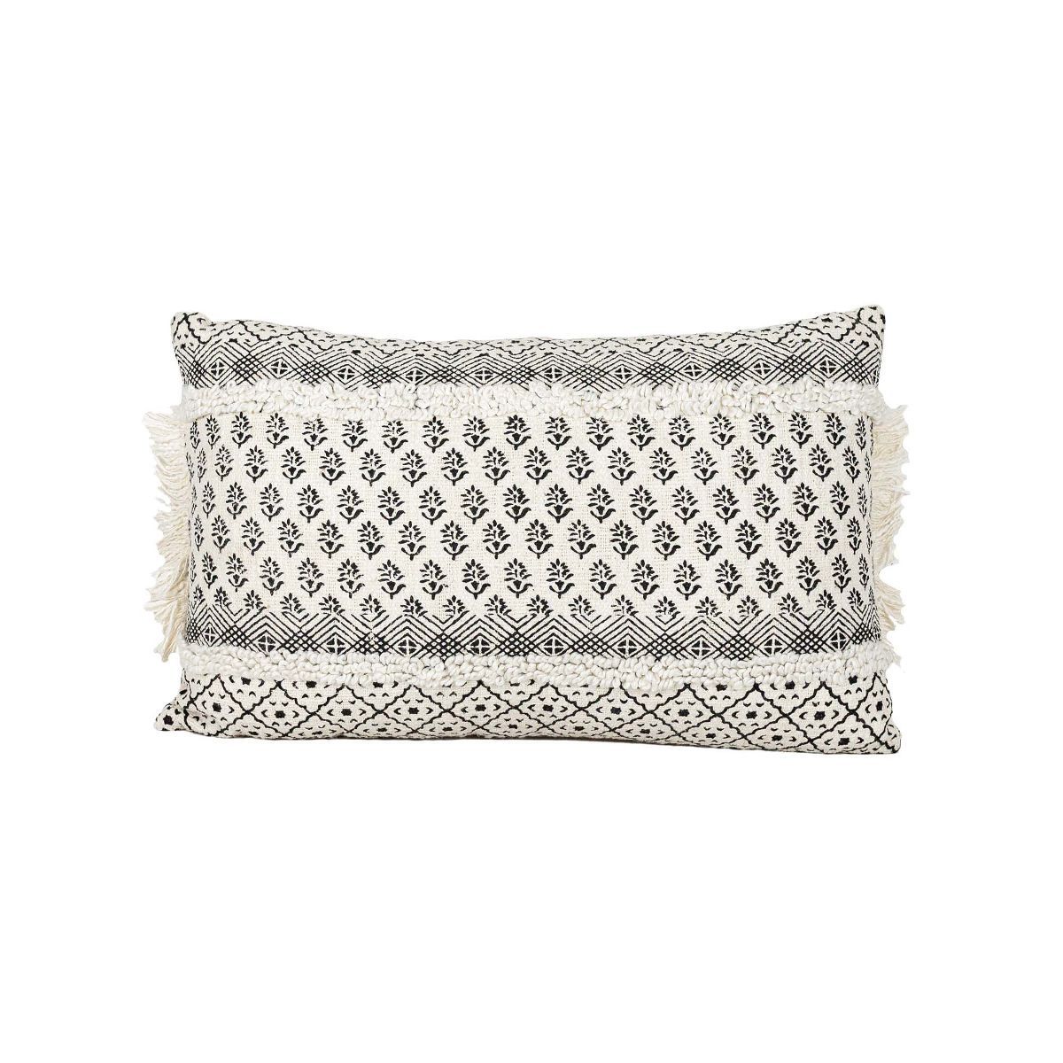 14x22 Inch Boho Print Lumbar Pillow Black & White Cotton With Polyester Fill by Foreside Home & G... | Target
