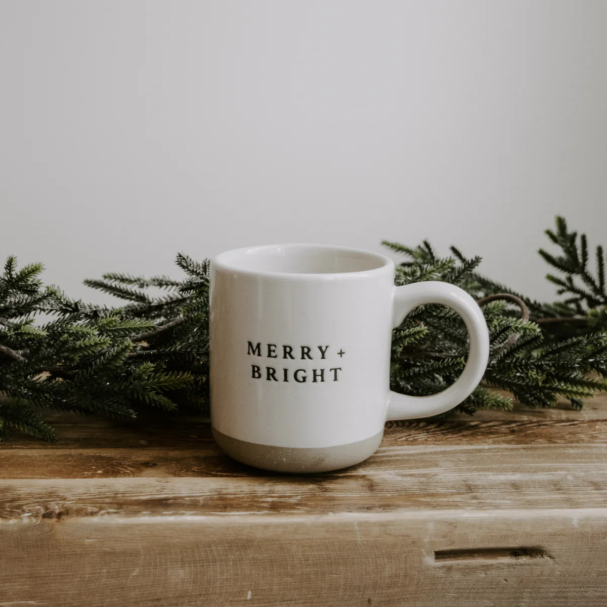 Merry & Bright - Cream Stoneware Coffee Mug - 14 oz | Abandoned Cakes
