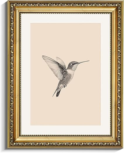 VIYYIEA Gold Framed Wall Art, Hummingbird Canvas Print Home Decor Vintage Art Painting Picture Ba... | Amazon (US)
