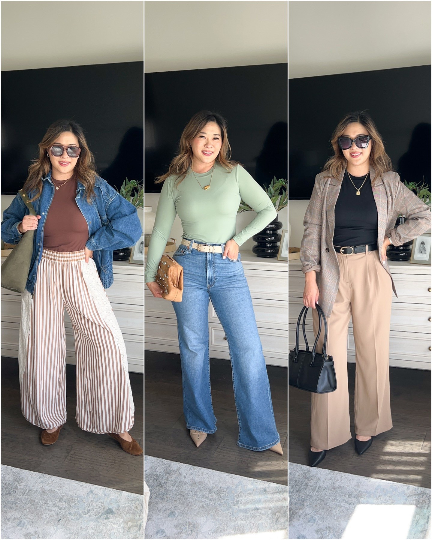 Amazon Pumiey Long Sleeve Tee: Medium 
Striped Pants: Medium
Denim Bomber Jacket: Small 

Ribcage Bell Jeans: 29 

Trousers: Medium
Blazer: Large 