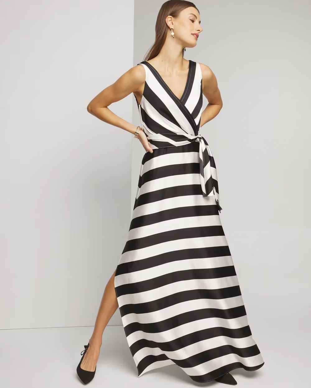 Petite Sleeveless Stripe Fit & Flare Gown | White House Black Market