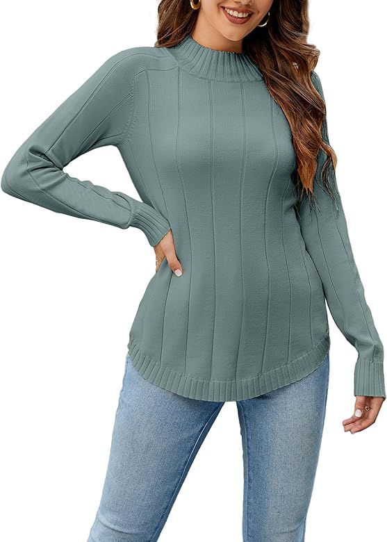 Namatime Women's Tunic Tops Crewneck Long Sleeve Fall Sweater Round Hem Knit Pullover | Amazon (US)