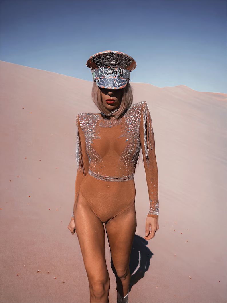 Crystal Fringe Rave Bodysuit Festival Diamond Playsuit Futuristic Cosmic Space Cowboy Costume Ext... | Etsy (US)