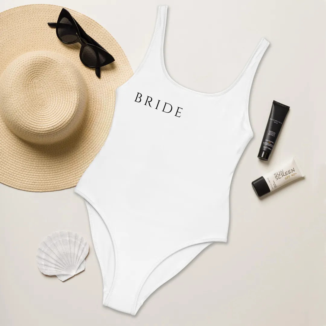 Bride White One Piece Swimsuit, Bachelorette Party Bathing Suit, Bridal One Piece Swimwear, Honey... | Etsy (US)