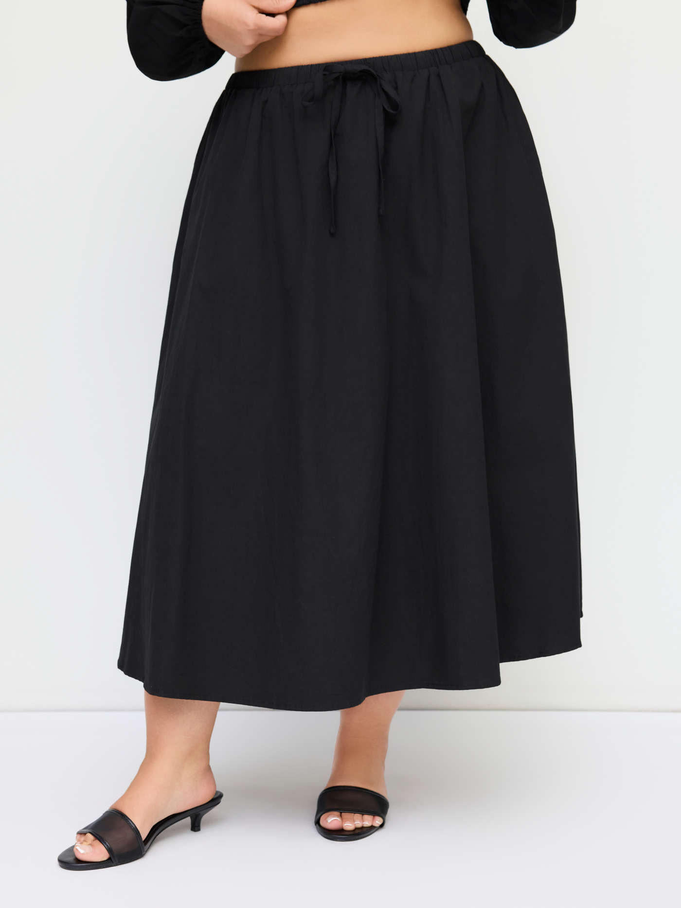 Woven Cotton Mid Rise Drawstring Elastic Waist Maxi Skirt Curve & Plus For Daily Casual | Cider