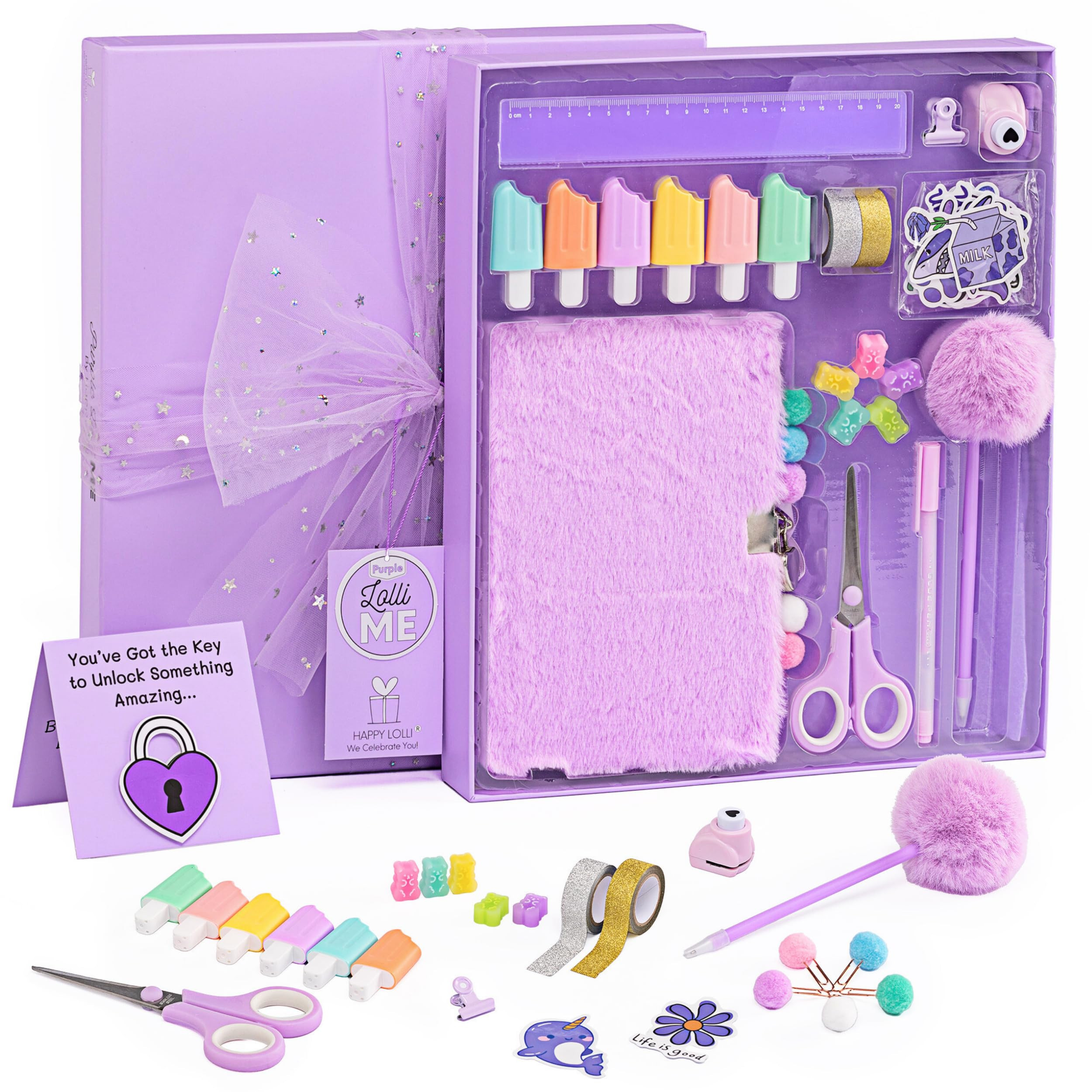 Happy LolliME Purple DIY Journal Kit for Girls – 300+ Pieces! Lockable Fuzzy Diary, Markers, St... | Amazon (US)