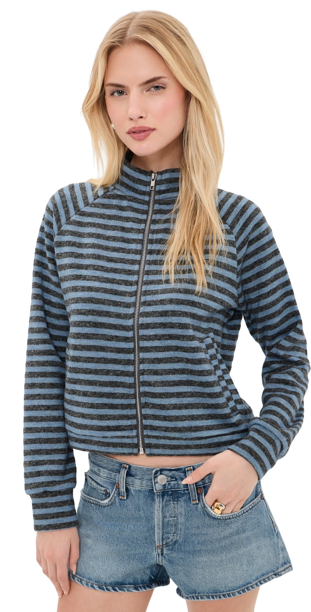Lioness Bloom Knit Jacket Grey/Blue Stripe L | Shopbop