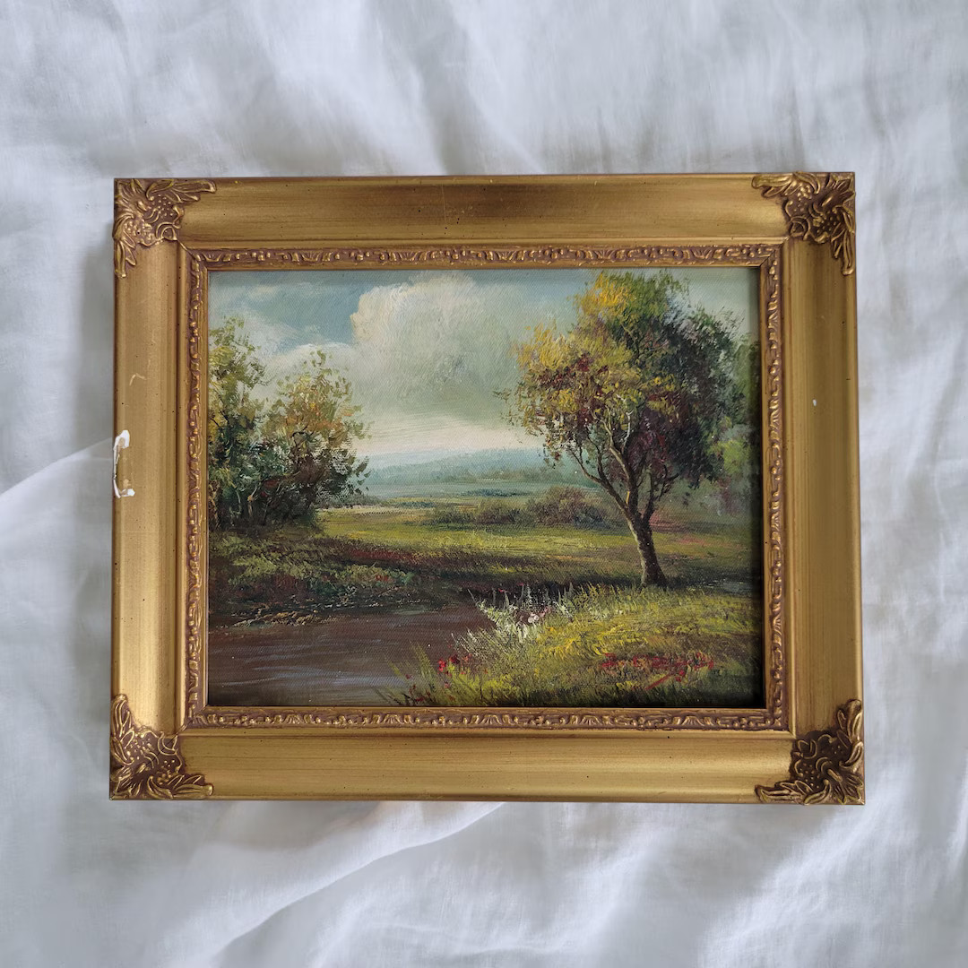 Vintage Original Landscape Oil Painting on Canvas Framed in Gold Ornate Solid Wooden Picture Fram... | Etsy (US)