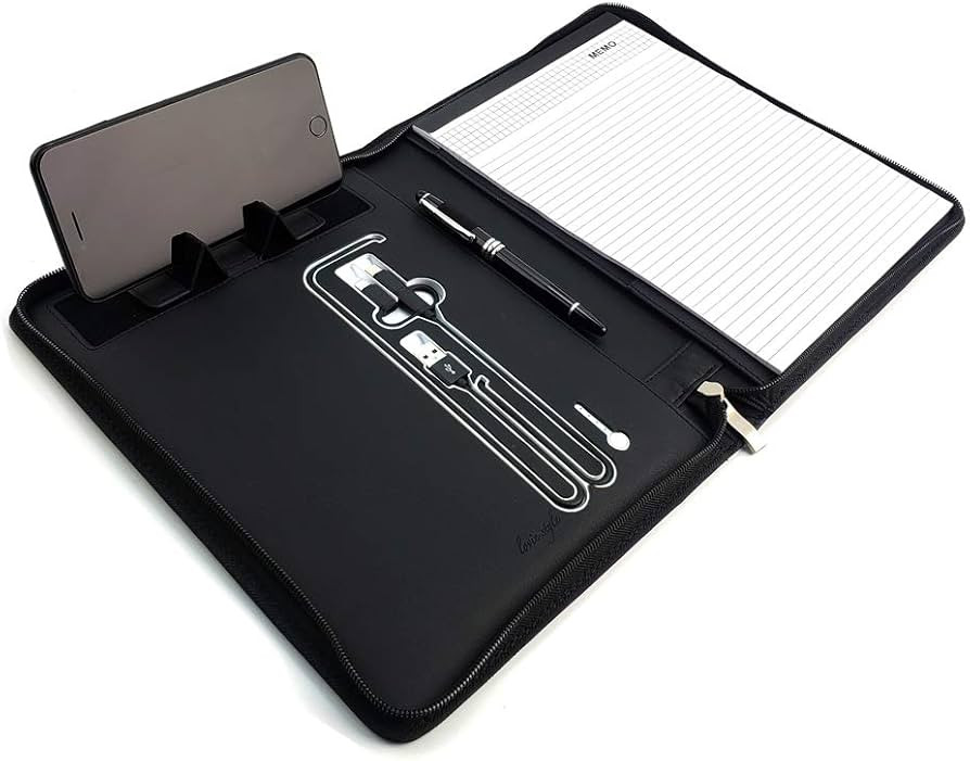 Phone Charging Business & Travel Portfolio w/Built-in Power Bank- Zipper Closure & Refillable Pad... | Amazon (US)