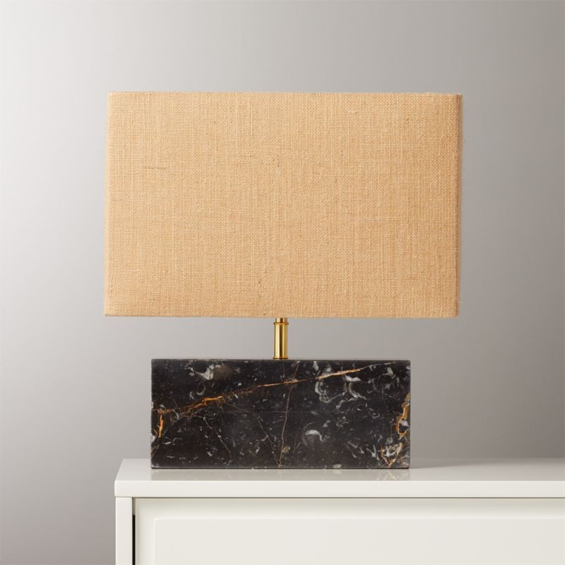 Floral Marble with Hemp Shade Rectangular Table Lamp + Reviews | CB2 | CB2