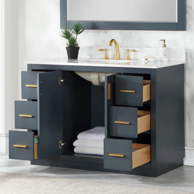 Petrolia 48" Single Bathroom Vanity Set With Grain White Composite Stone Countertop Without Mirro... | Wayfair North America