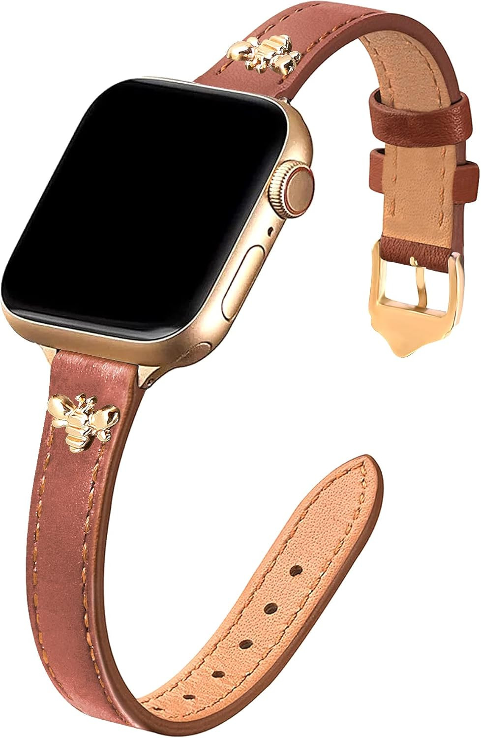 JR.DM Slim Leather-Bands Compatible with Apple Watch Band 38mm 40mm 41mm 42mm 44mm 45mm 49mm, Top... | Amazon (US)