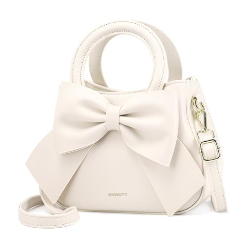 Small Purses for Women Crossbody Bag, Vegan Leather Crossbody Purses and Handbags with Top Carry Handle and Cute Bow Knot(Beige) | Amazon (US)