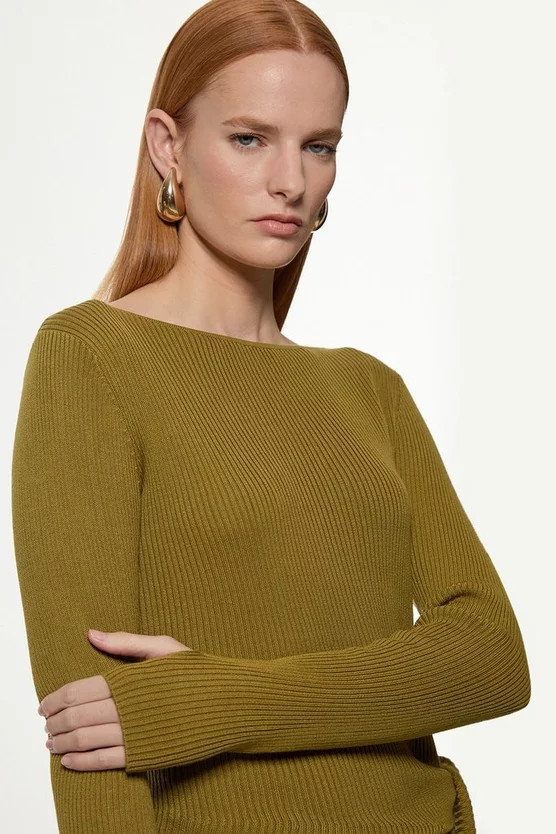 Wool Tencel Ribbed Knit Tie Detail Tunic | Karen Millen UK + IE + DE + NL