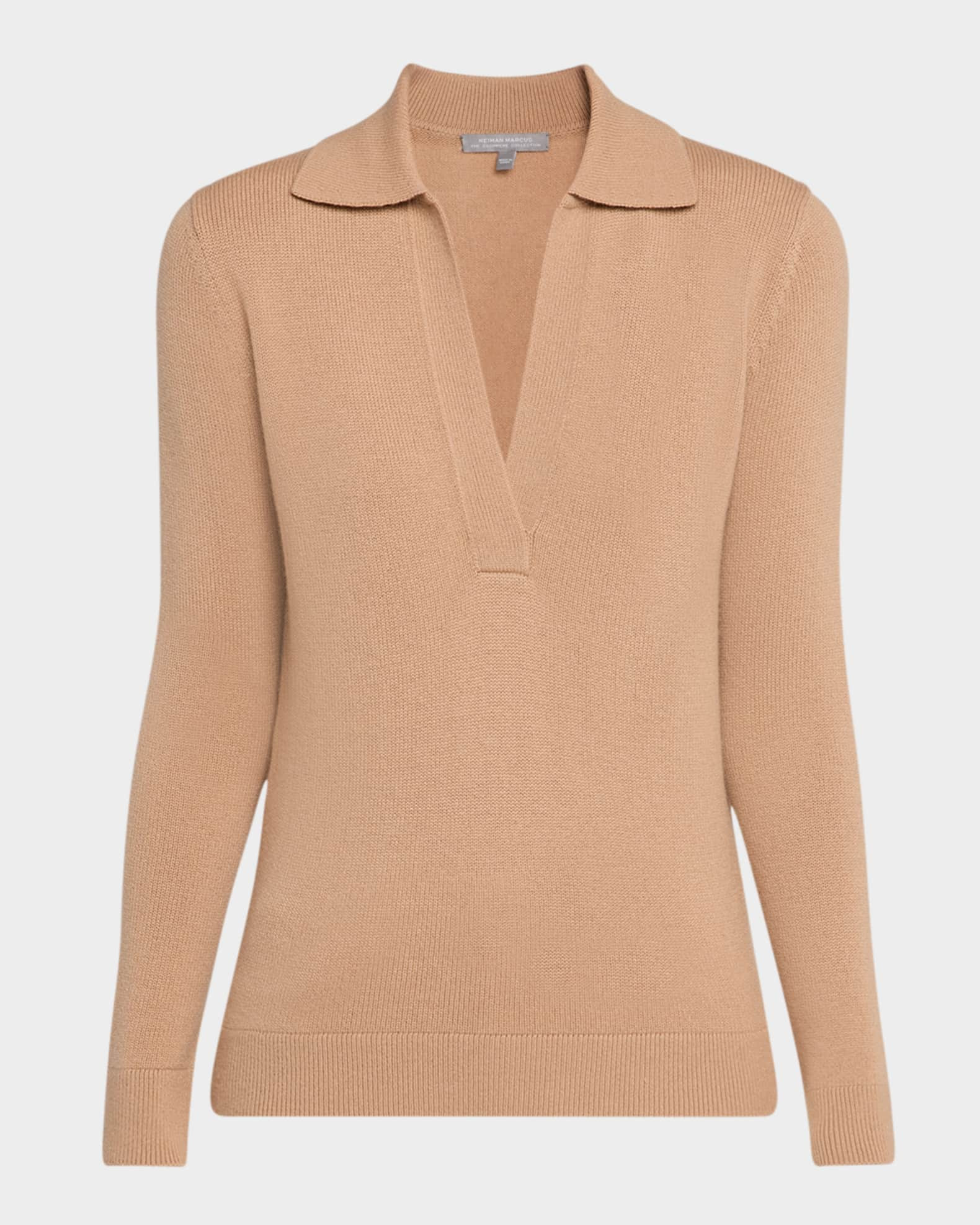 Neiman Marcus Cashmere Collection Cashmere Long-Sleeve Polo Sweater | Neiman Marcus