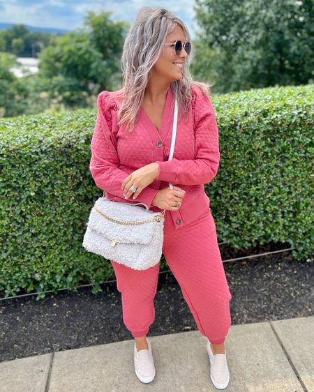 ✨SIZING•PRODUCT INFO✨\
⏺ Salmon Quilted V-Neck Cardigan - Med - TTS - Walmart 
⏺ Salmon Quilted Tassel Joggers - L - Sized Down for a fitted look - Walmart 
⏺ Sherpa Crossbody Bag - linked this year’s version of same bag - Target 
⏺ Sherpa slip-on sneakers - TTS - Walmart 
⏺ Sunglasses - Amazon

📍Say hi on YouTube•Tiktok•Instagram ✨Jen the Realfluencer✨ for all things midsize-curvy fashion!

👋🏼 Thanks for stopping by, I’m excited we get to shop together!

🛍 🛒 HAPPY SHOPPING! 🤩

#walmart #walmartfinds #walmartfind #walmartfall #founditatwalmart #walmart style #walmartfashion #walmartoutfit #walmartlook  #target #targetfinds #founditattarget #targetstyle #targetfashion #targetoutfit #amazon #amazonfind #amazonfinds #founditonamazon #amazonstyle #amazonfashion #targetlook #sherpa #sherpaoutfit #sherpalook #fur #fauxfur #furoutfit #furstyle #furlook #sherpastyle #casual #casualoutfit #casualfashion #casualstyle #casuallook #weekend #weekendoutfit #weekendoutfitidea #weekendfashion #weekendstyle #weekendlook #travel #traveloutfit #travelstyle #travelfashion #airport #airportoutfit #airportstyle #airportfashion #travellook #airportlook #lounge #loungewear #loungeoutfit #loungewearoitfit #loungestyle #loungewearstyle #loungefashion #loungewearfashion #loungelook #loungewearlook  #sneakersfashion #sneakerfashion #sneakersoutfit #tennis #shoes #tennisshoes #sneakerslook #sneakeroutfit #sneakerlook #sneakerslook #sneakersstyle #sneakerstyle #sneaker #sneakers #outfit #inspo #sneakersinspo #sneakerinspo #sneakerinspiration #sneakersinspiration #peach #coral #peachoutfit #peachoutfitinspiration #peachlook #outfitwithpeach #coral #coraloutfit #coraloutfitinspiration #corallook #outfitwithcoral #pink #pinkoutfit #pinkoutfitinspiration #pinklook #outfitwithpink
#under10 #under20 #under30 #under40 #under50 #under60 #under75 #under100 #affordable #budget #inexpensive #budgetfashion #affordablefashion #budgetstyle #affordablestyle #curvy #midsize #size14 #size16 #size12 #curve #curves #withcurves #medium #large #extralarge #xl  

#LTKunder50 #LTKcurves #LTKstyletip