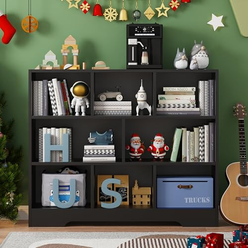 HDDDZSW Book Shelf, 8 Cubes Storage Organizer, 3-Tier Open Shelf Wooden Bookcase, Freestanding Black Bookshelf Cube Shelf for Bedroom, Living Room, Home Office | Amazon (US)