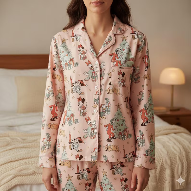 Mickey Mouse And Friends Christmas Satin Pajamas Set, Disney Christmas Pajamas, Christmas Sleepwe... | Etsy (US)