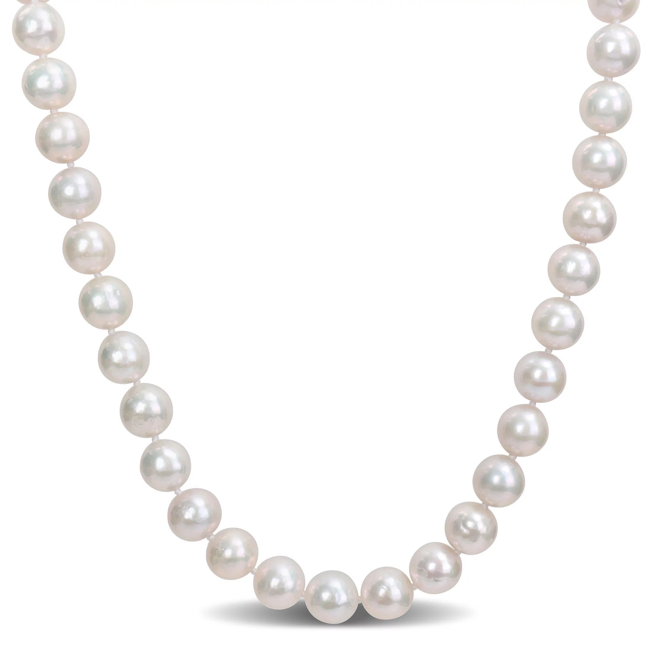 Miabella Women's 9-10mm Cultured Freshwater Pearl Sterling Silver Strand Necklace | Walmart (US)