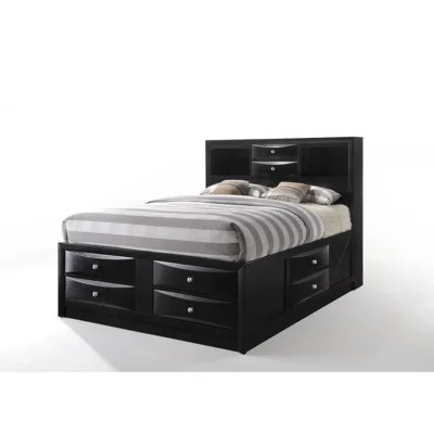 Black Finish Queen Storage Bed, Bookcase Headboard With Kd Base, 5 Support Legs, Suitable For 8 - 10 Inch Mattresses Bed In Finish, Drawers And , Chip | Wayfair North America