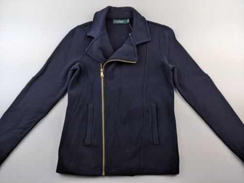 NEW Lauren Ralph Lauren Women S Navy Blue Moto Jacket Faux Suede Elbow Full Zip | eBay AU