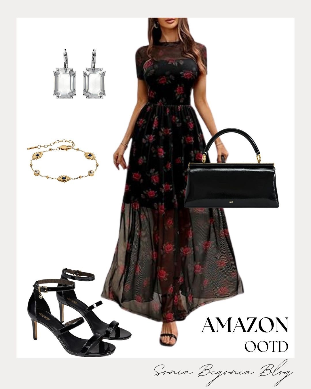 VALENTINE'S DATE NIGHT: Moody Roses & Mesh Details! 🌹

Embrace a romantic and slightly edgy aesthetic for your next evening out with this stunning head-to-toe Amazon look! 🖤

I am obsessed with the statement piece: a gorgeous black mesh maxi dress featuring a vibrant red rose print and a flattering cinched waist. I balanced the dark, romantic floral pattern with sleek and modern black accessories. I paired the dress with sophisticated double-strap stiletto sandals and a structured black leather top-handle bag for a timeless silhouette. To finish the look, I added a touch of sparkle with emerald-cut crystal drop earrings and a delicate gold evil eye charm bracelet for a bit of polished, mystical glam!

#OOTD
#AmazonFashion
#AmazonFinds
#DateNightLook
#FloralMaxiDress
#ValentineOutfit
#MoodyRomance
#MeshDress
#BlackStilettos
#EveningStyle
#FeminineEdge
#EverydayChic
#LTKStyle
#DateNightInspo
#StylingInspo

#LTKootd #LTKValentine #LTKWedding
