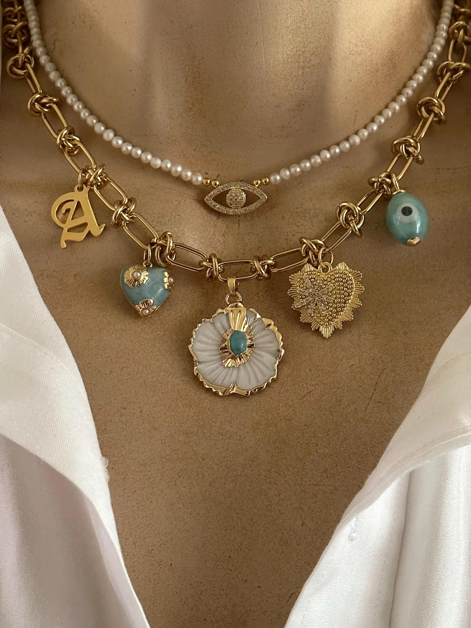 Personalized Multi Charm Necklace/evileye Necklace - Etsy | Etsy (Global)