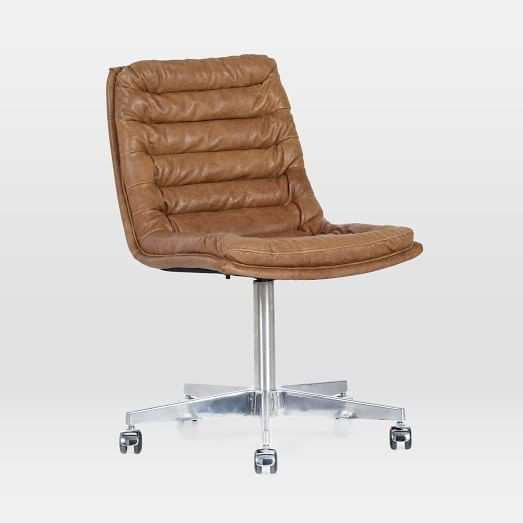 Leather Upholstered Swivel Desk Chair - Pampus Nut | West Elm (US)