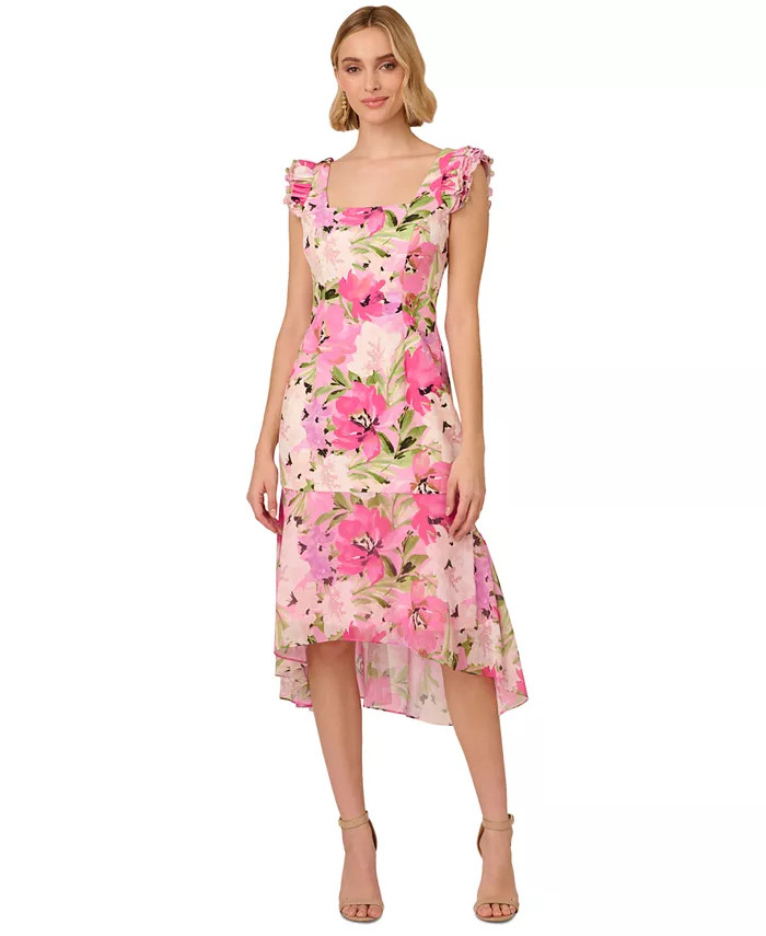Adrianna Papell Women's Floral-Print High-Low Midi Dress - Macy's | Macy's