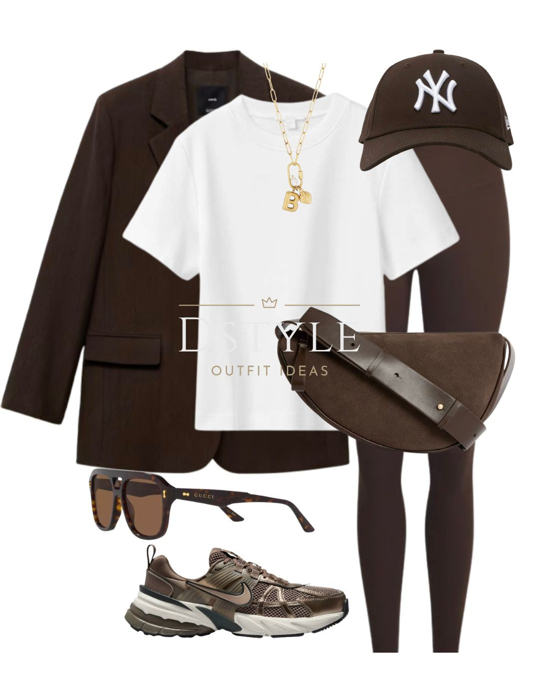 Brown straight-fit blazer, white tee, brown leggings, brown baseball cap, brown Nike V2K run sneakers, chocolate brown faux leather sling cross-body bag.
casual fit, athleisure, running errands outfit, comfy look, travel look 

 

#LTKStyleTip #LTKTravel #LTKShoeCrush