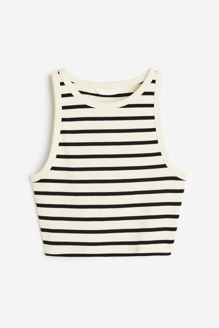 Cropped vest top - Sleeveless - Cropped - Cream/Black striped - Ladies | H&M GB | H&M (UK, MY, IN, SG, PH, TW, HK)
